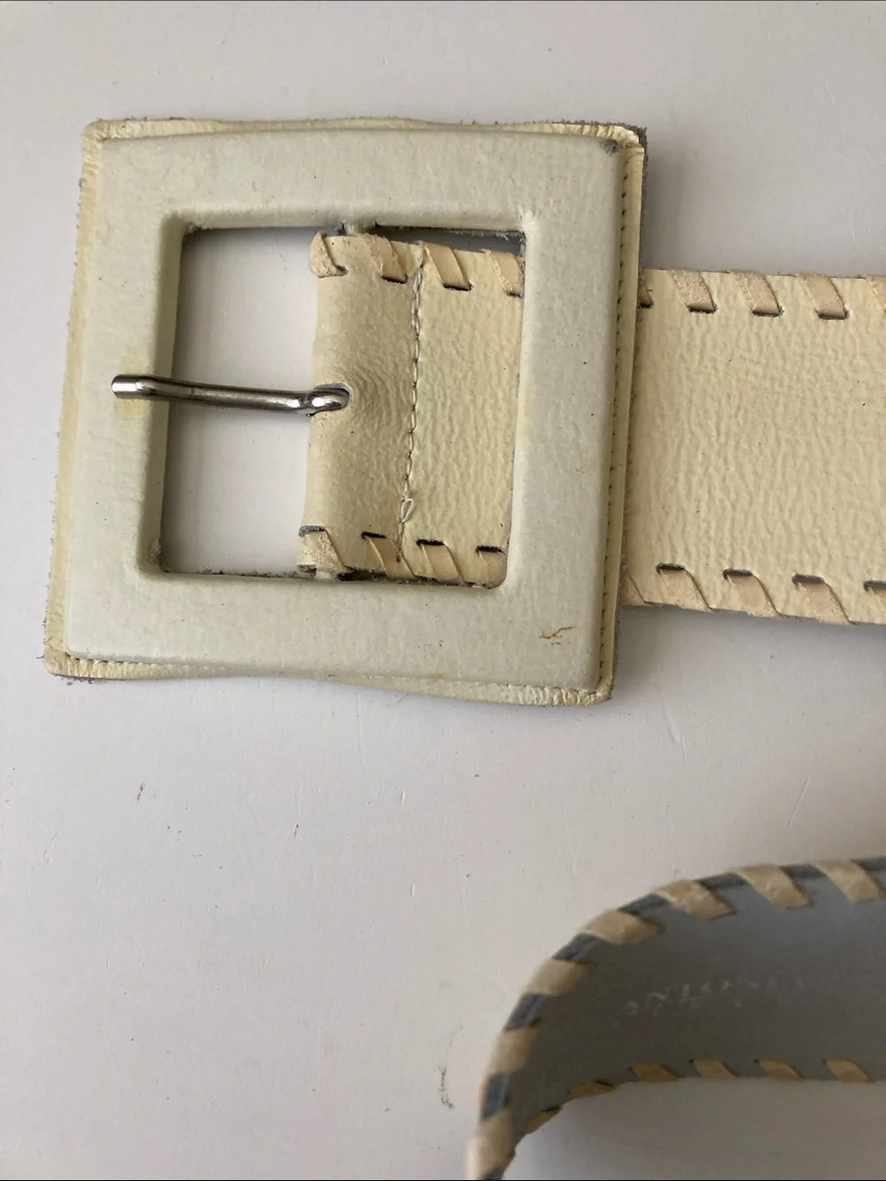 Vintage Antoniazzi Firenze Wide Leather Belt hXL White Cream Made in Italy